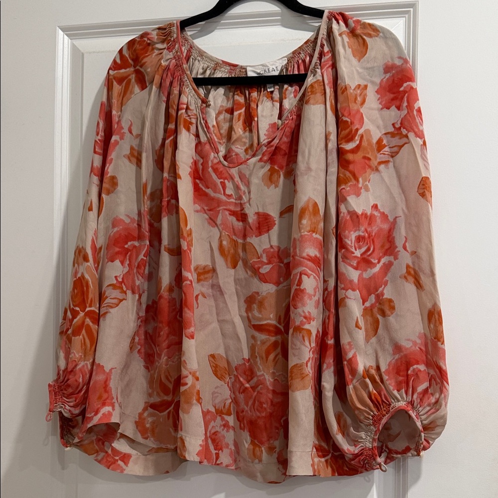 THE GREAT. Floral Blouse in Red and Orange